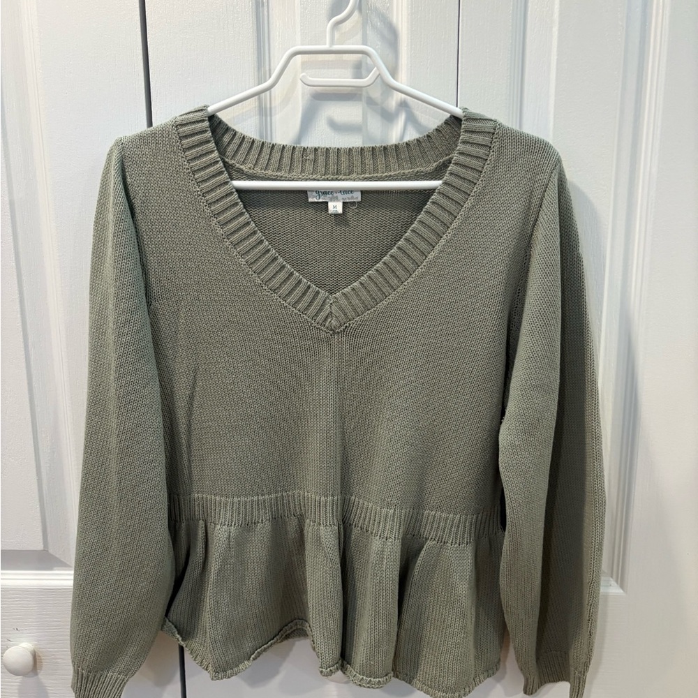 Grace & Lace Olive V-Neck Sweater